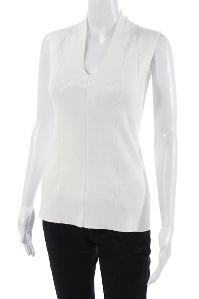 Metric Knits Womens V Neck Basic Sleeveless Tank White 80% Viscose Size M