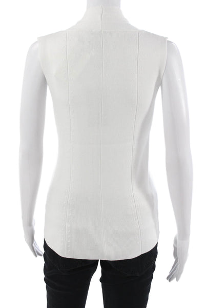 Metric Knits Womens V Neck Basic Sleeveless Tank White 80% Viscose Size M
