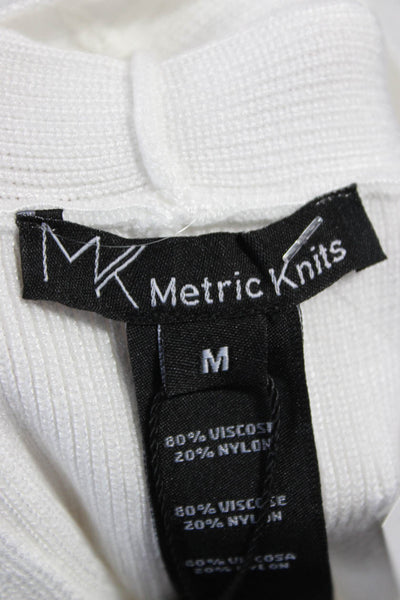 Metric Knits Womens V Neck Basic Sleeveless Tank White 80% Viscose Size M
