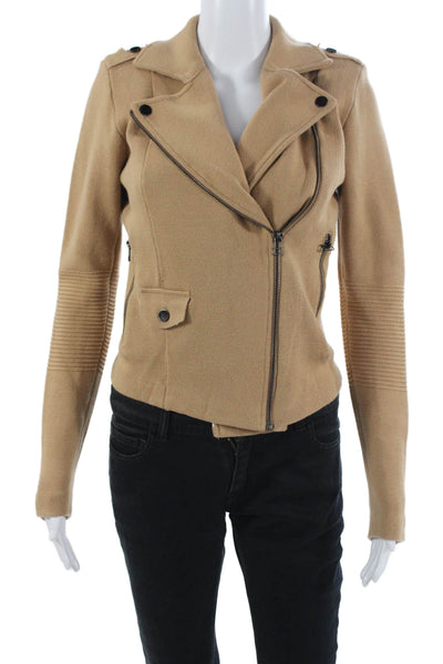 Minnie Rose Women Biker Jacket Tan Size XS