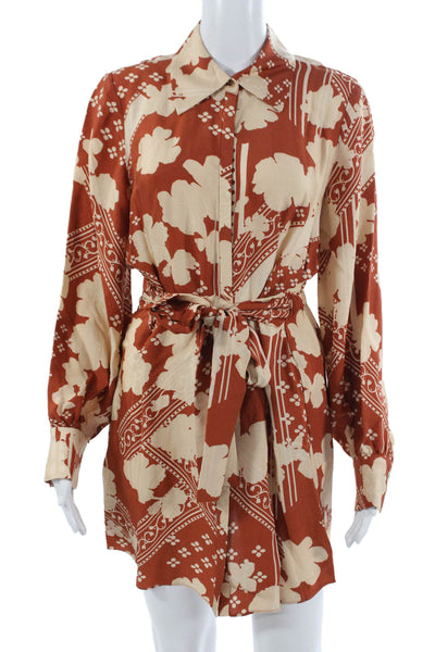 Ramy Brook Women Shirt Dress Brown Floral Long Sleeve Knee Length Size S