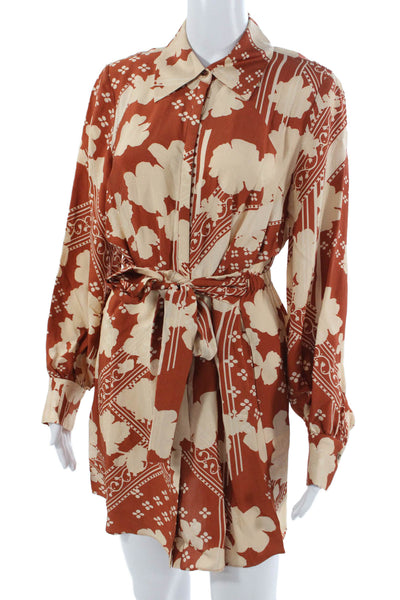 Ramy Brook Women Shirt Dress Brown Floral Long Sleeve Knee Length Size S