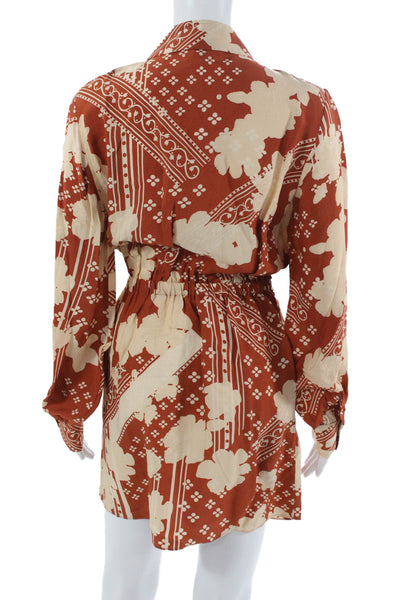 Ramy Brook Women Shirt Dress Brown Floral Long Sleeve Knee Length Size S