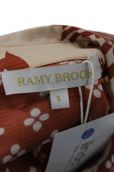 Ramy Brook Women Shirt Dress Brown Floral Long Sleeve Knee Length Size S