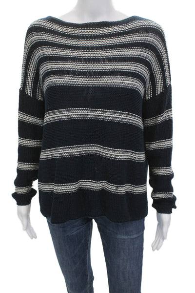 Vince Unisex Dark Blue Striped Cotton Pullover Round Neck Longsleeve Size S