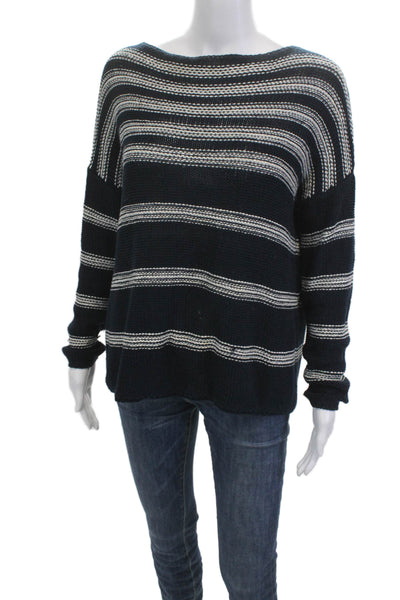 Vince Unisex Dark Blue Striped Cotton Pullover Round Neck Longsleeve Size S