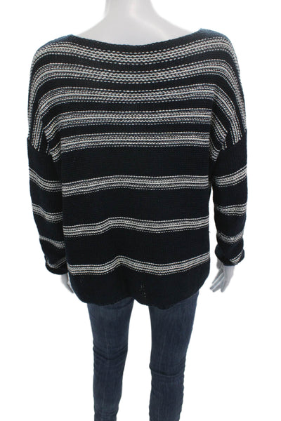 Vince Unisex Dark Blue Striped Cotton Pullover Round Neck Longsleeve Size S
