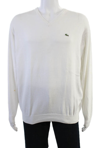 Lacoste Mens V-Neck Pullover Sweater White 100% Cotton Size 6