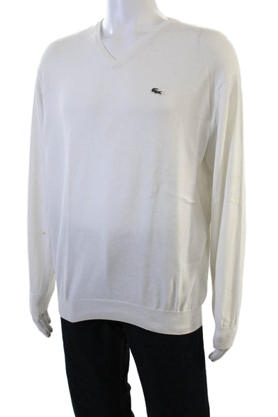 Lacoste Mens V-Neck Pullover Sweater White 100% Cotton Size 6