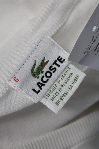 Lacoste Mens V-Neck Pullover Sweater White 100% Cotton Size 6