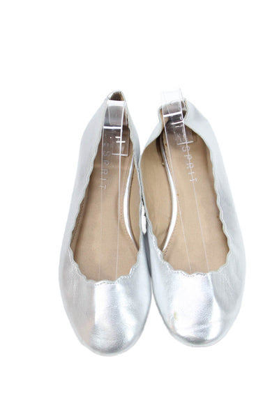 Spirit Womens Slip On Metallic Scalloped Odette Ballet Flats Silver Size 7.5M