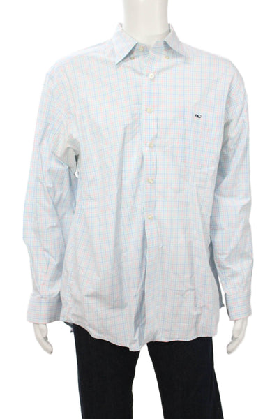 Vineyard Vines Mens Button Front Collared Plaid Tucker Shirt Blue Pink White XL