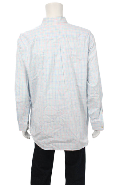 Vineyard Vines Mens Button Front Collared Plaid Tucker Shirt Blue Pink White XL