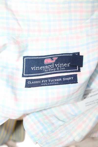 Vineyard Vines Mens Button Front Collared Plaid Tucker Shirt Blue Pink White XL