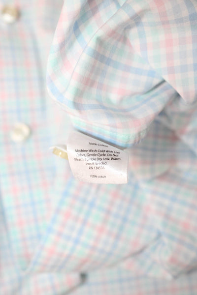 Vineyard Vines Mens Button Front Collared Plaid Tucker Shirt Blue Pink White XL