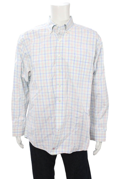 Vineyard Vines Mens Button Front Collared Plaid Murray Shirt Green Blue Size XL