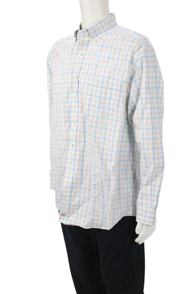 Vineyard Vines Mens Button Front Collared Plaid Murray Shirt Green Blue Size XL