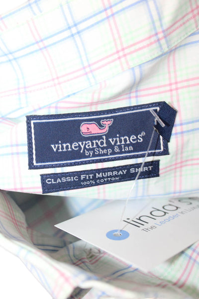 Vineyard Vines Mens Button Front Collared Plaid Murray Shirt Green Blue Size XL