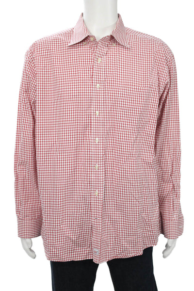 Vineyard Vines Mens Button Front Collared Plaid Murray Shirt Red White Size XL