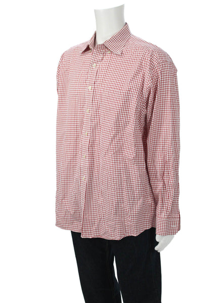 Vineyard Vines Mens Button Front Collared Plaid Murray Shirt Red White Size XL