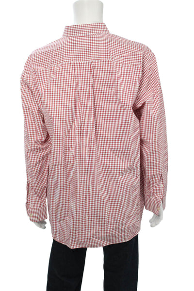 Vineyard Vines Mens Button Front Collared Plaid Murray Shirt Red White Size XL