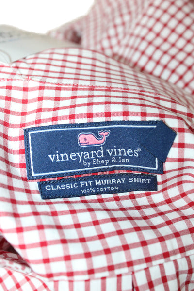 Vineyard Vines Mens Button Front Collared Plaid Murray Shirt Red White Size XL