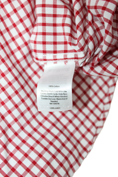 Vineyard Vines Mens Button Front Collared Plaid Murray Shirt Red White Size XL