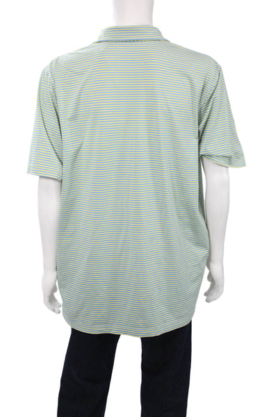 Vineyard Vines Mens Short Sleeve Collared Striped Knit Polo Shirt Yellow Blue XL