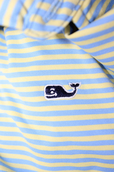 Vineyard Vines Mens Short Sleeve Collared Striped Knit Polo Shirt Yellow Blue XL