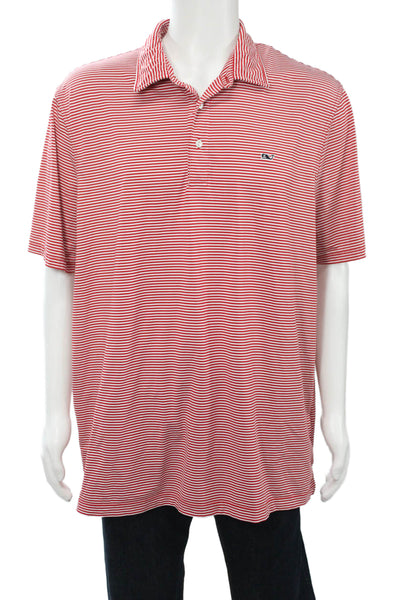 Vineyard Vines Mens Short Sleeve Collared Striped Knit Polo Shirt Red White XL
