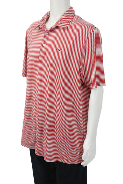 Vineyard Vines Mens Short Sleeve Collared Striped Knit Polo Shirt Red White XL