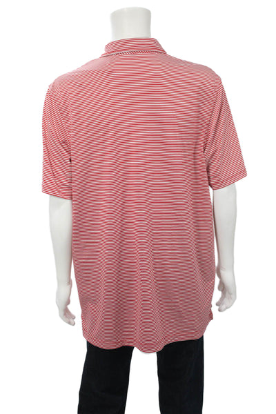 Vineyard Vines Mens Short Sleeve Collared Striped Knit Polo Shirt Red White XL