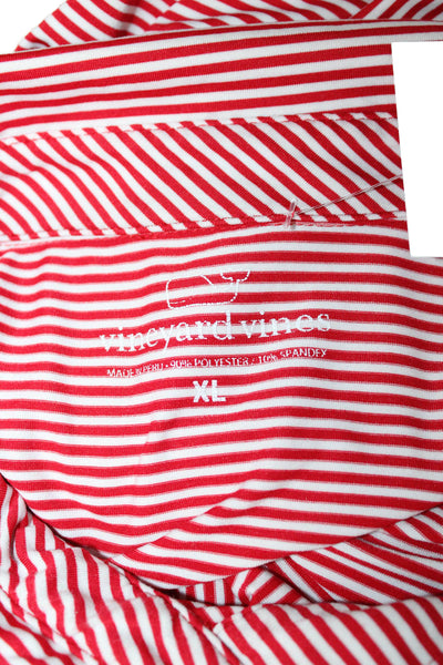 Vineyard Vines Mens Short Sleeve Collared Striped Knit Polo Shirt Red White XL