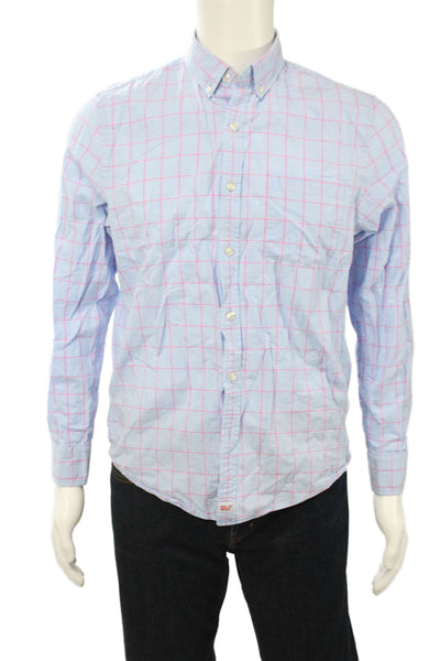 Vineyard Vines Mens Button Front Long Sleeve Plaid Murray Shirt Blue Pink Medium