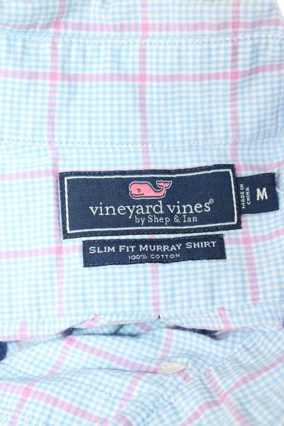 Vineyard Vines Mens Button Front Long Sleeve Plaid Murray Shirt Blue Pink Medium