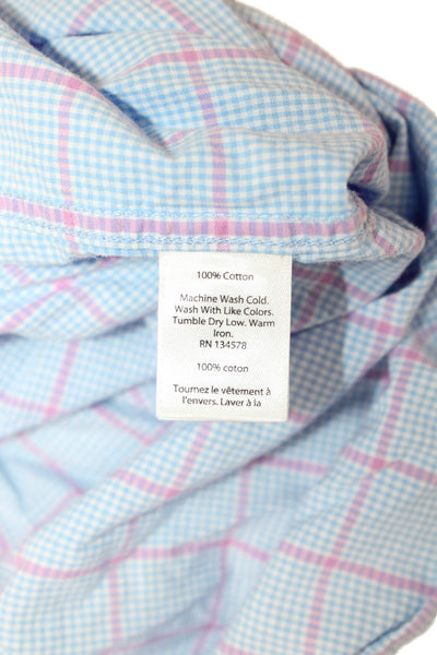 Vineyard Vines Mens Button Front Long Sleeve Plaid Murray Shirt Blue Pink Medium