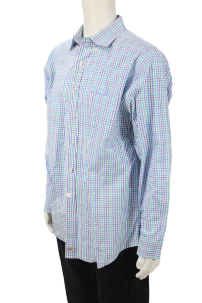 Vineyard Vines Mens Button Front Collared Plaid Murray Shirt Blue White Size XL