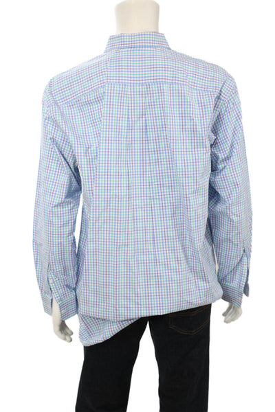 Vineyard Vines Mens Button Front Collared Plaid Murray Shirt Blue White Size XL