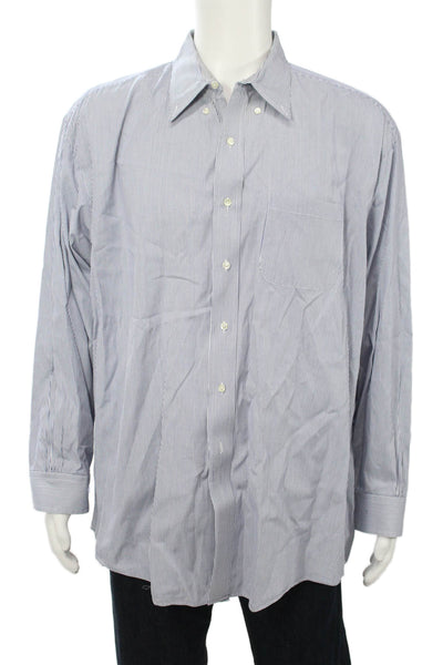 Brooks Brothers Mens Button Front Collared Striped Shirt Blue White Cotton XL