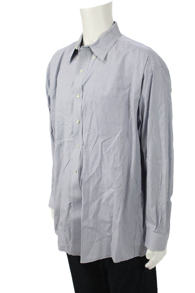 Brooks Brothers Mens Button Front Collared Striped Shirt Blue White Cotton XL