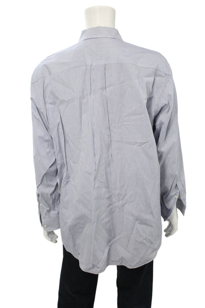 Brooks Brothers Mens Button Front Collared Striped Shirt Blue White Cotton XL