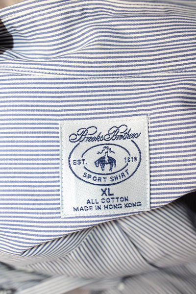 Brooks Brothers Mens Button Front Collared Striped Shirt Blue White Cotton XL