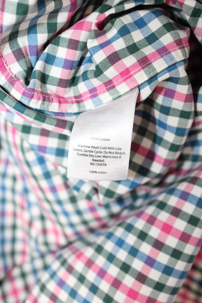 Vineyard Vines Mens Button Front Collared Plaid Shirt Green Pink White Size XL