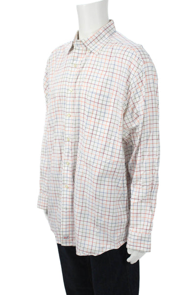 Vineyard Vines Mens Button Front Collared Plaid Shirt White Green Peach Size XL