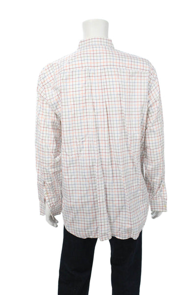 Vineyard Vines Mens Button Front Collared Plaid Shirt White Green Peach Size XL