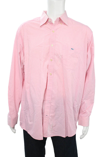 Vineyard Vines Mens Button Front Collared Tucker Shirt Pink White Size XL