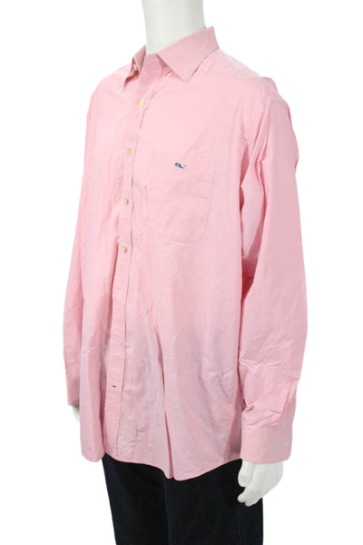 Vineyard Vines Mens Button Front Collared Tucker Shirt Pink White Size XL