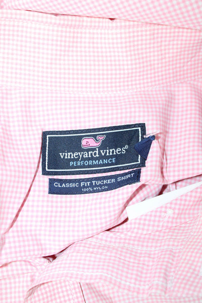 Vineyard Vines Mens Button Front Collared Tucker Shirt Pink White Size XL