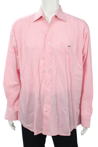 Vineyard Vines Mens Button Front Long Sleeve Collared Plaid Shirt Pink White XL