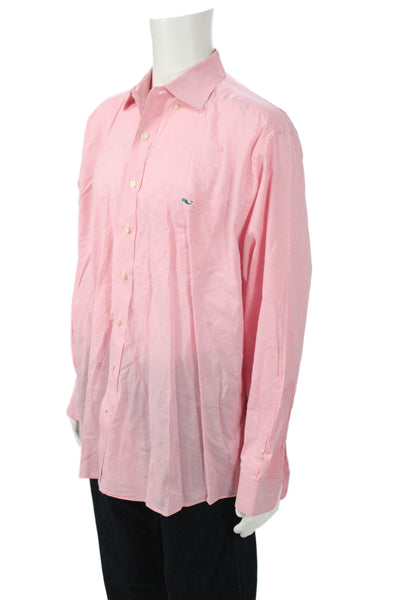 Vineyard Vines Mens Button Front Long Sleeve Collared Plaid Shirt Pink White XL